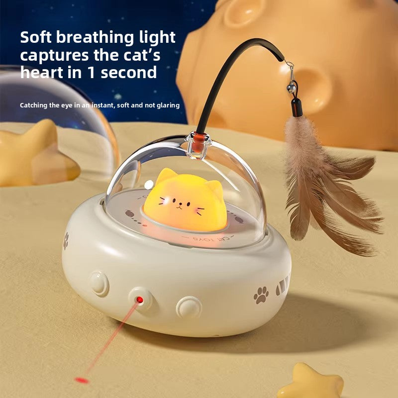 Automatic Moving Cat Toy with Feather & Laser – Beige or Pink