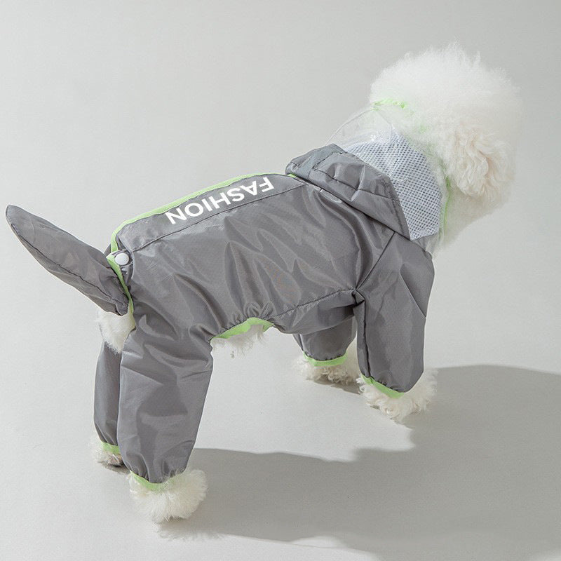 Four-Leg Dog Raincoat with Transparent Tail Cover