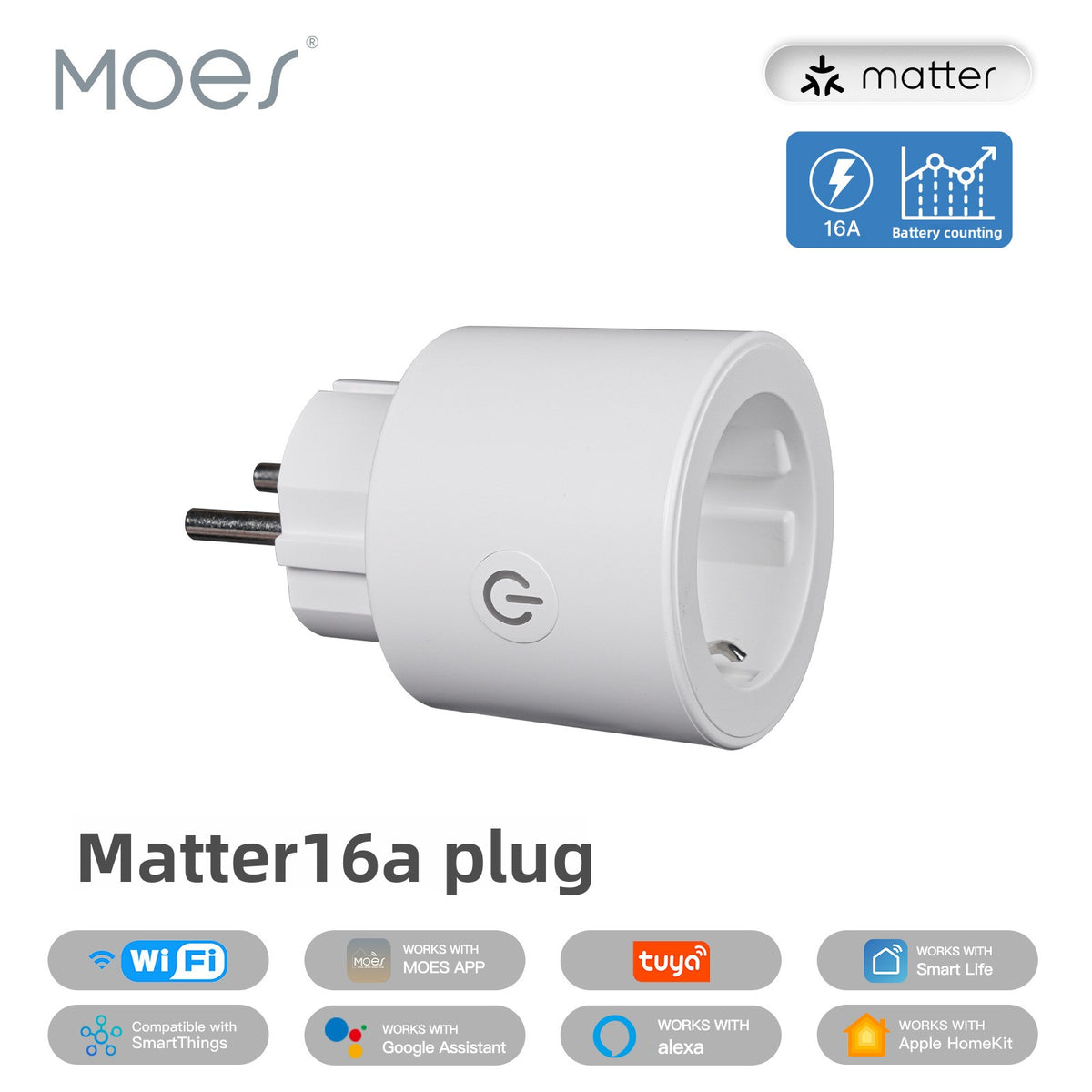 Matter WiFi Smart Plug – EU 16A with Power Metering