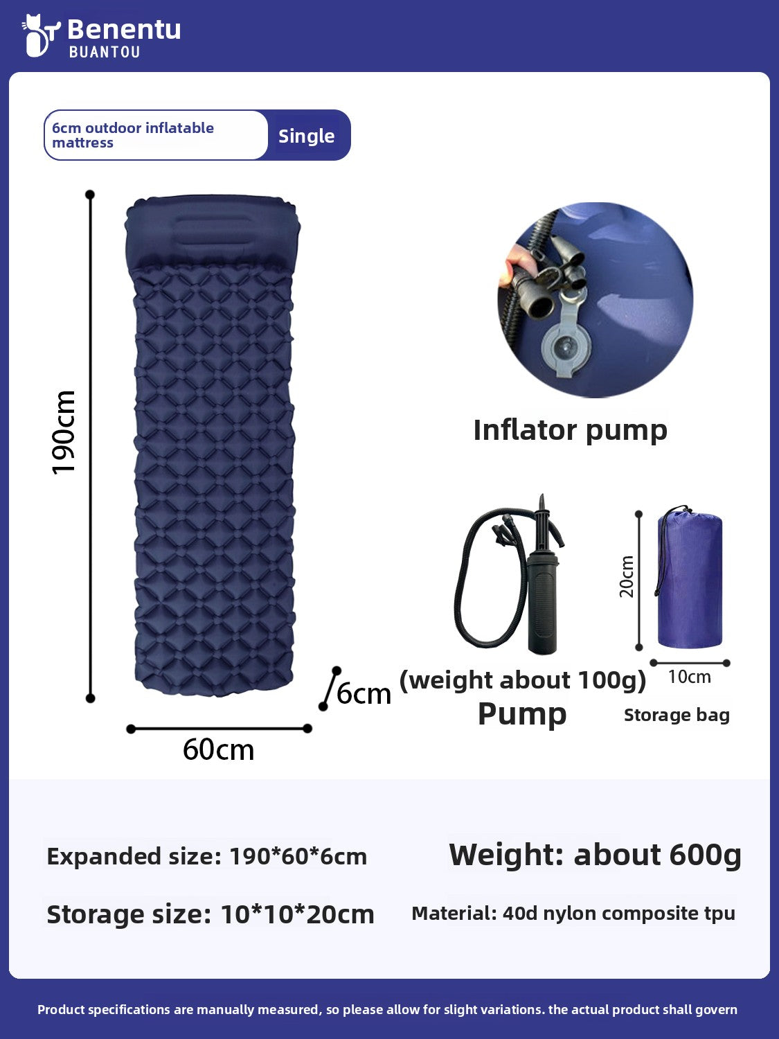 Inflatable Camping Sleeping Mat – Foot-Pump & Pump Options