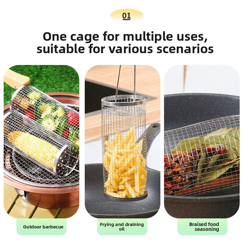 Stainless Steel Rolling BBQ Grill Basket