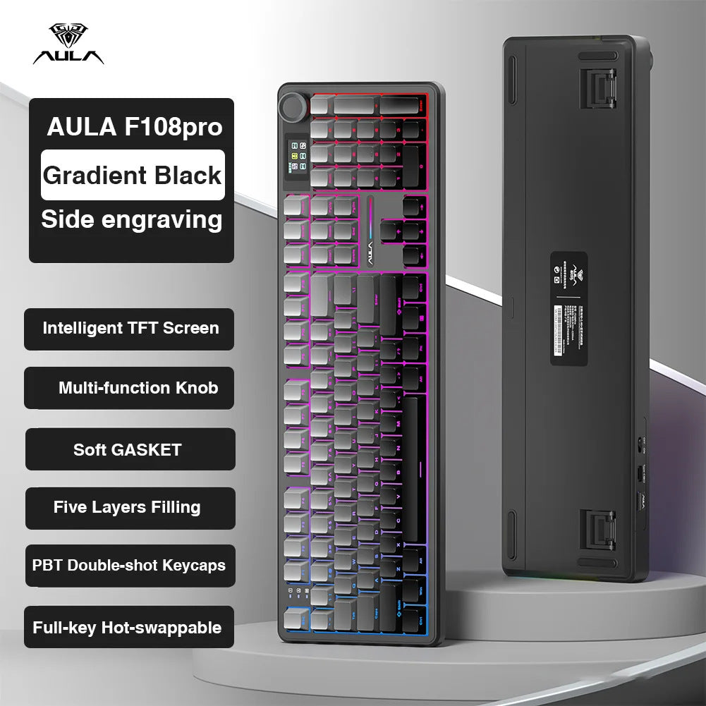 AULA F108PRO Tri-Mode Mechanical Keyboard with Smart Display