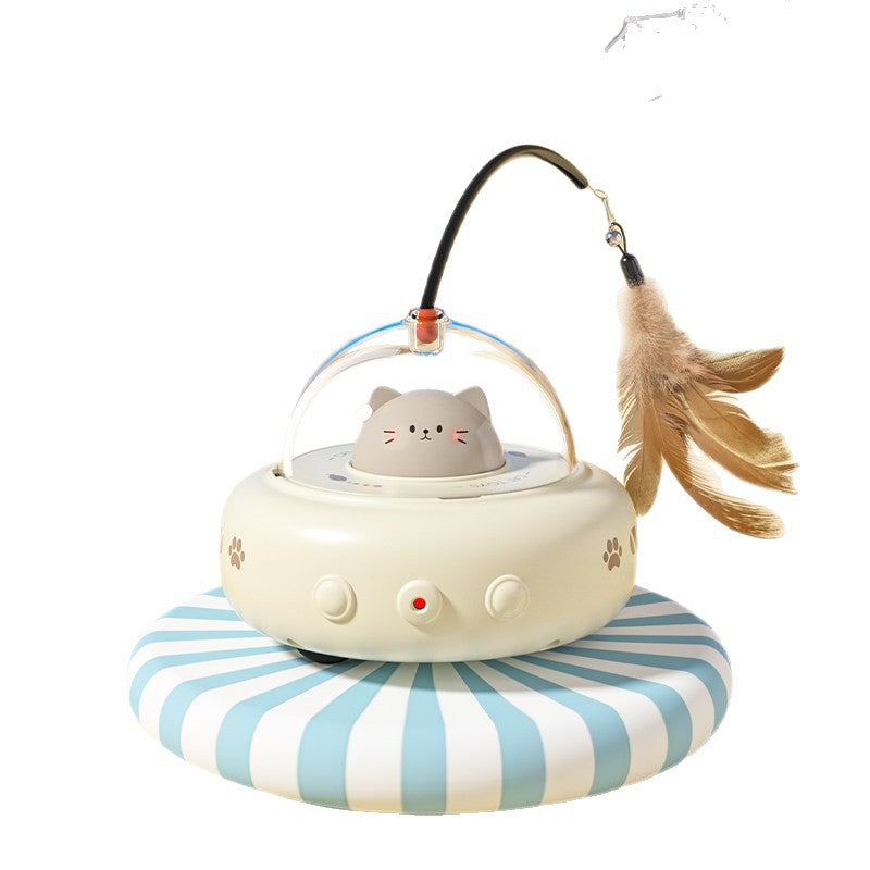 Automatic Moving Cat Toy with Feather & Laser – Beige or Pink