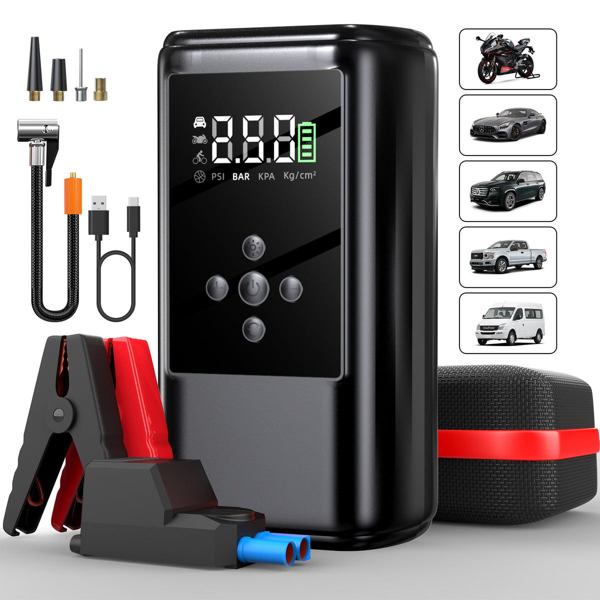 Portable 12V Car Jump Starter & Tyre Inflator — QIUOLA | qiuola.com