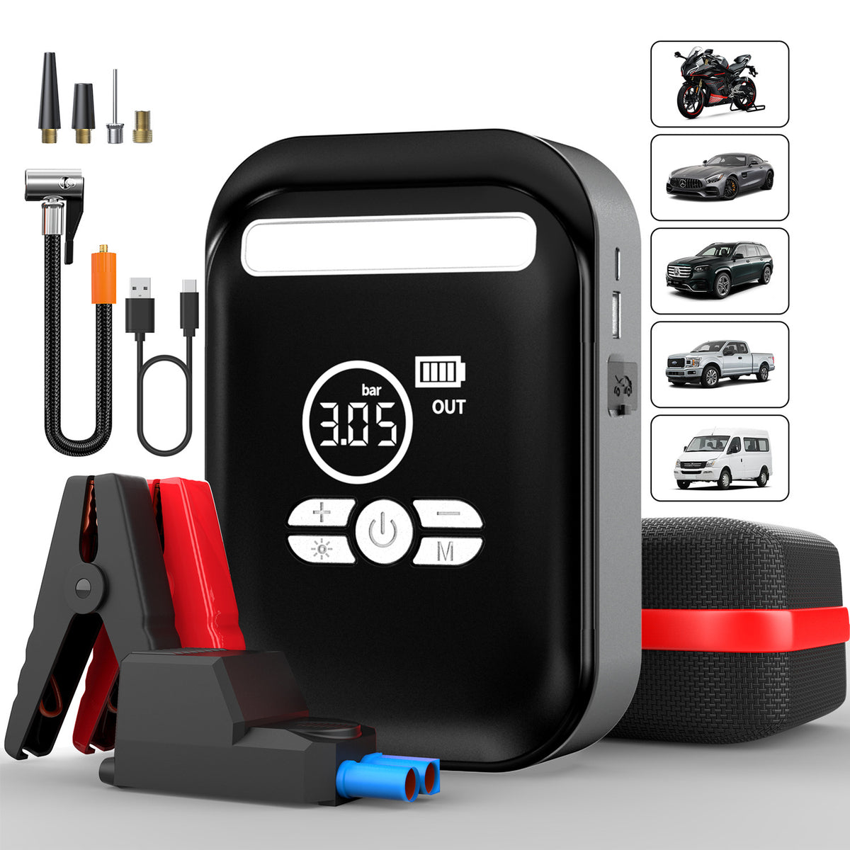 Portable 12V Car Jump Starter & Tyre Inflator — QIUOLA | qiuola.com