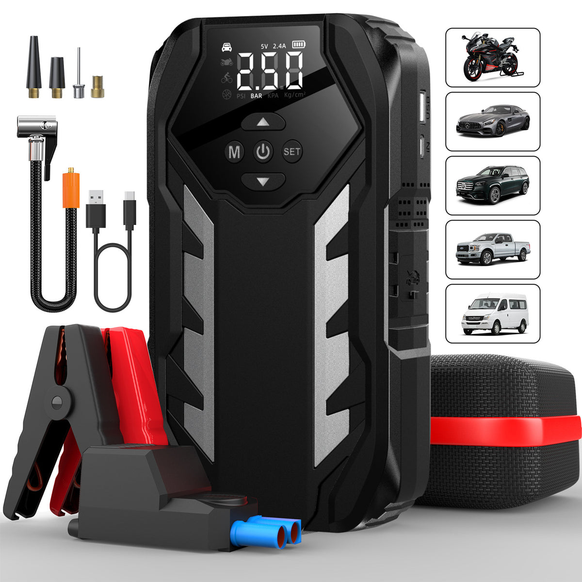 Portable 12V Car Jump Starter & Tyre Inflator — QIUOLA | qiuola.com