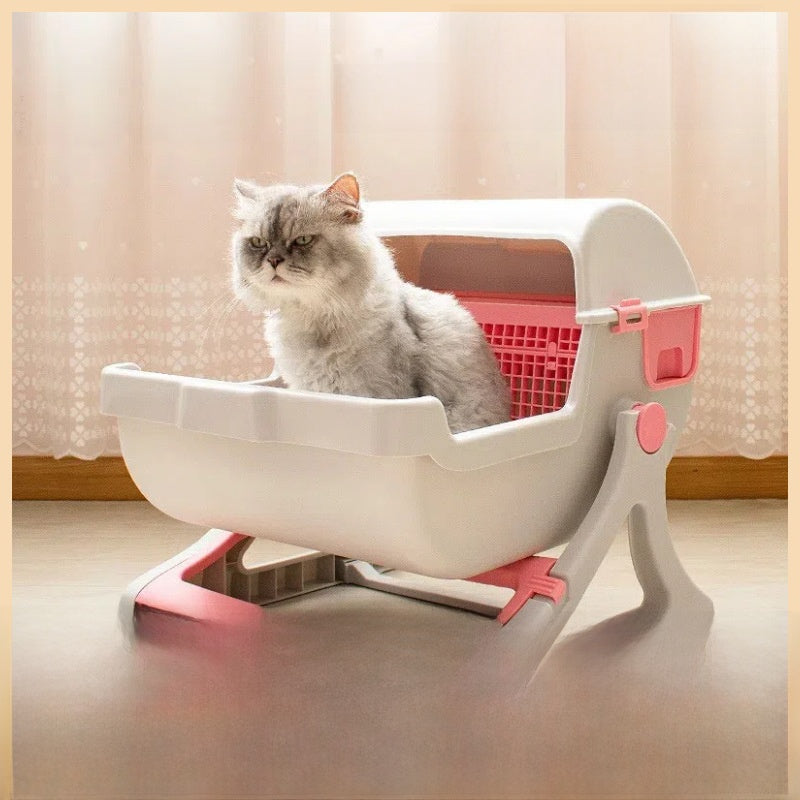 Semi-Enclosed Cat Litter Box with Tilt-Sifting Design — QIUOLA | qiuola.com