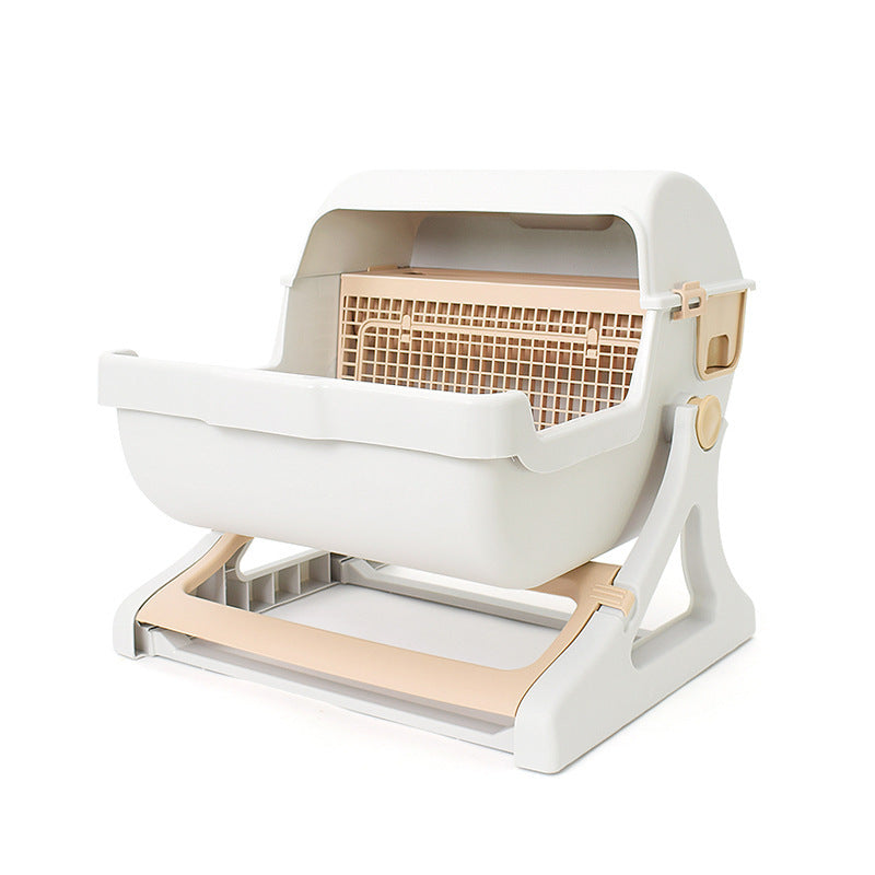 Semi-Enclosed Cat Litter Box with Tilt-Sifting Design — QIUOLA | qiuola.com