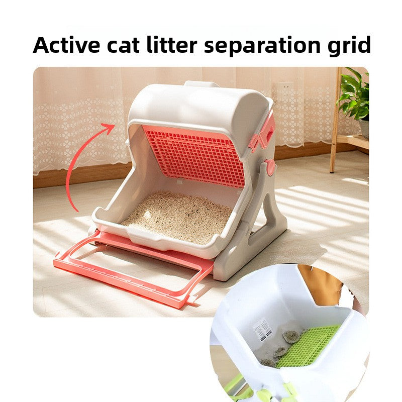 Semi-Enclosed Cat Litter Box with Tilt-Sifting Design — QIUOLA | qiuola.com