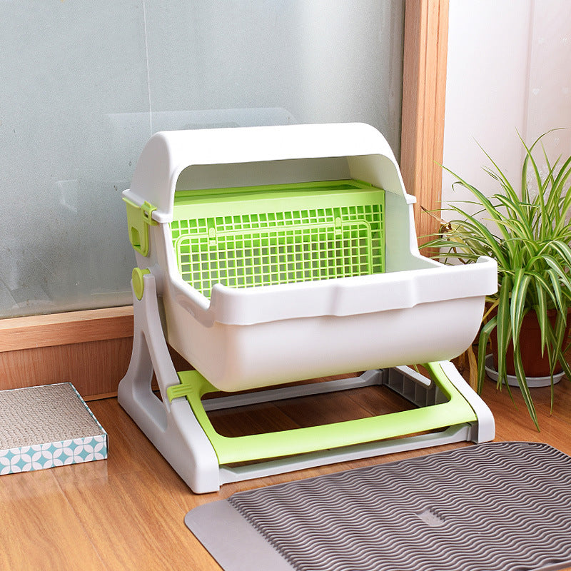 Semi-Enclosed Cat Litter Box with Tilt-Sifting Design — QIUOLA | qiuola.com