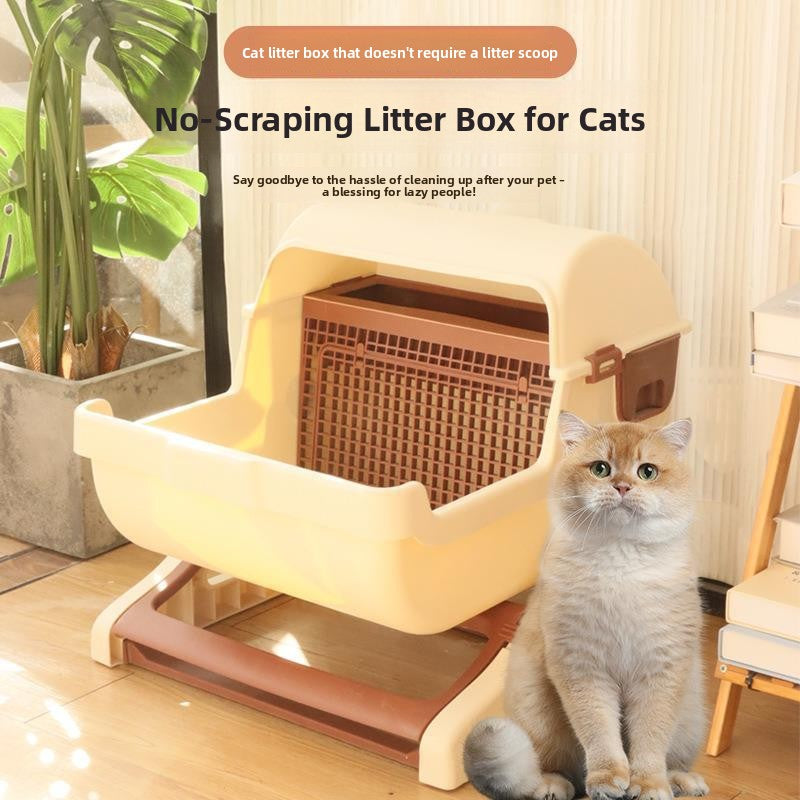 Semi-Enclosed Cat Litter Box with Tilt-Sifting Design — QIUOLA | qiuola.com
