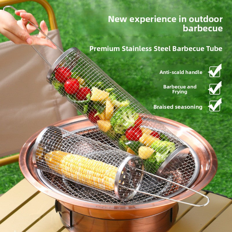 Stainless Steel Rolling BBQ Grill Basket