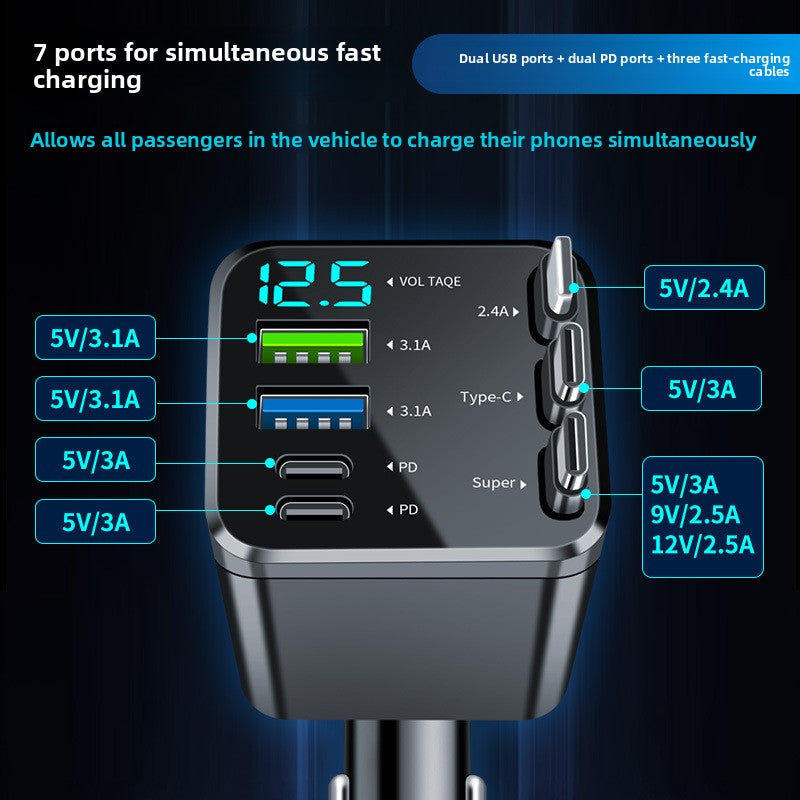 M14 Retractable Multi-Port Car Charger