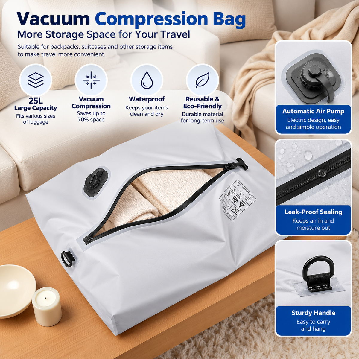Travel Vacuum Compression Storage Bag with Manual Pump — QIUOLA | qiuola.com