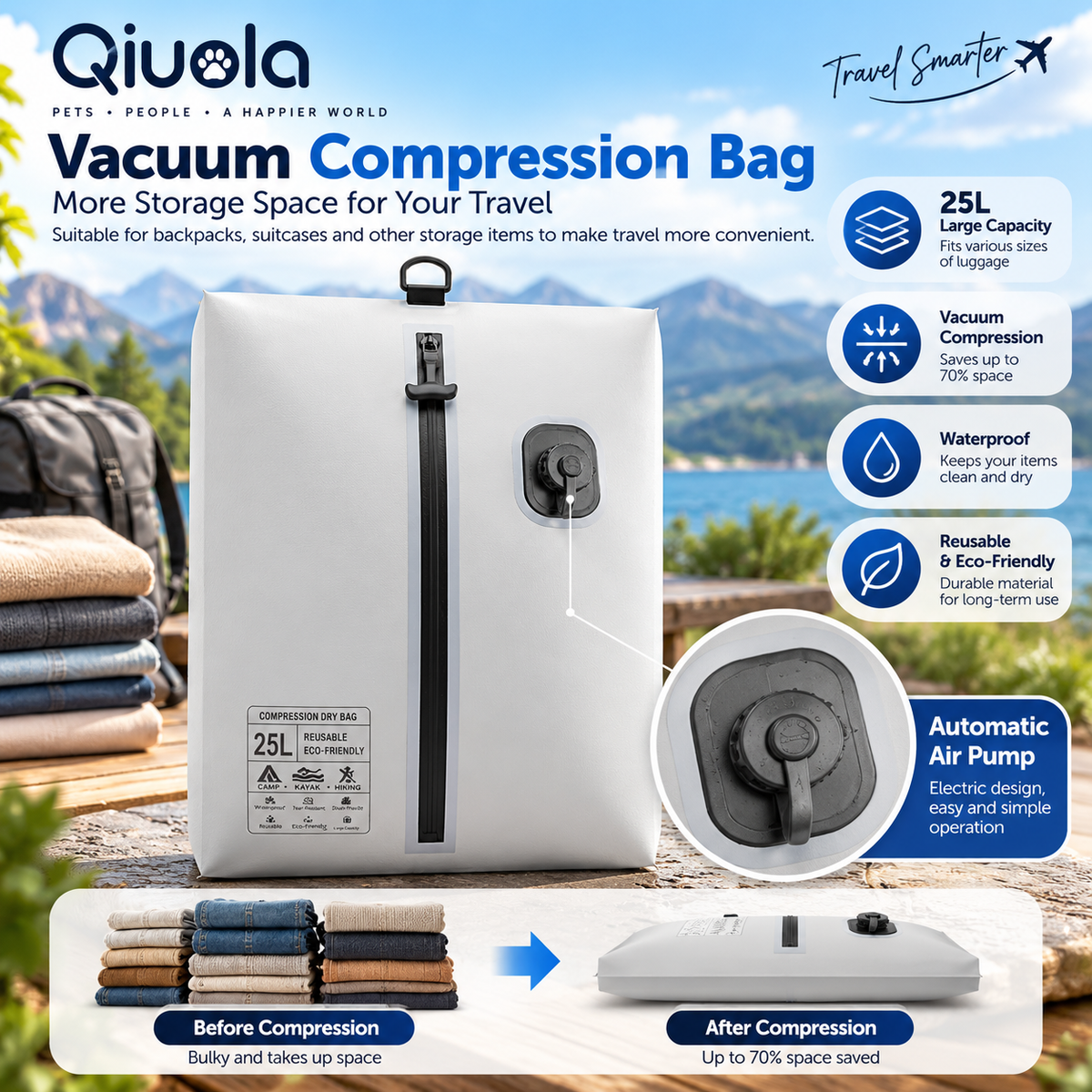 Travel Vacuum Compression Storage Bag with Manual Pump — QIUOLA | qiuola.com