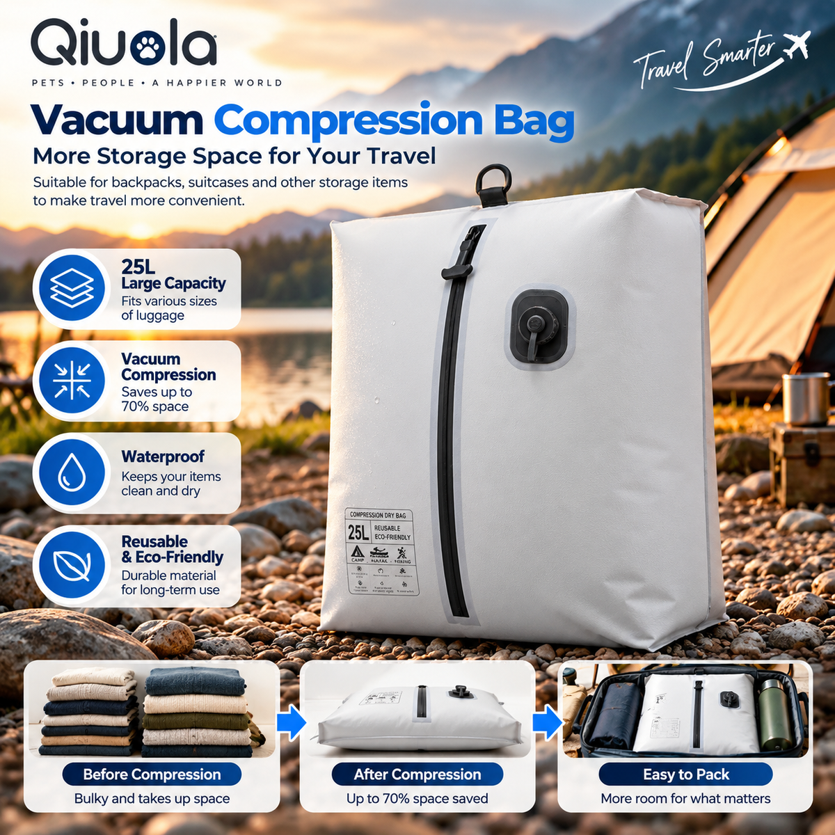 Travel Vacuum Compression Storage Bag with Manual Pump — QIUOLA | qiuola.com