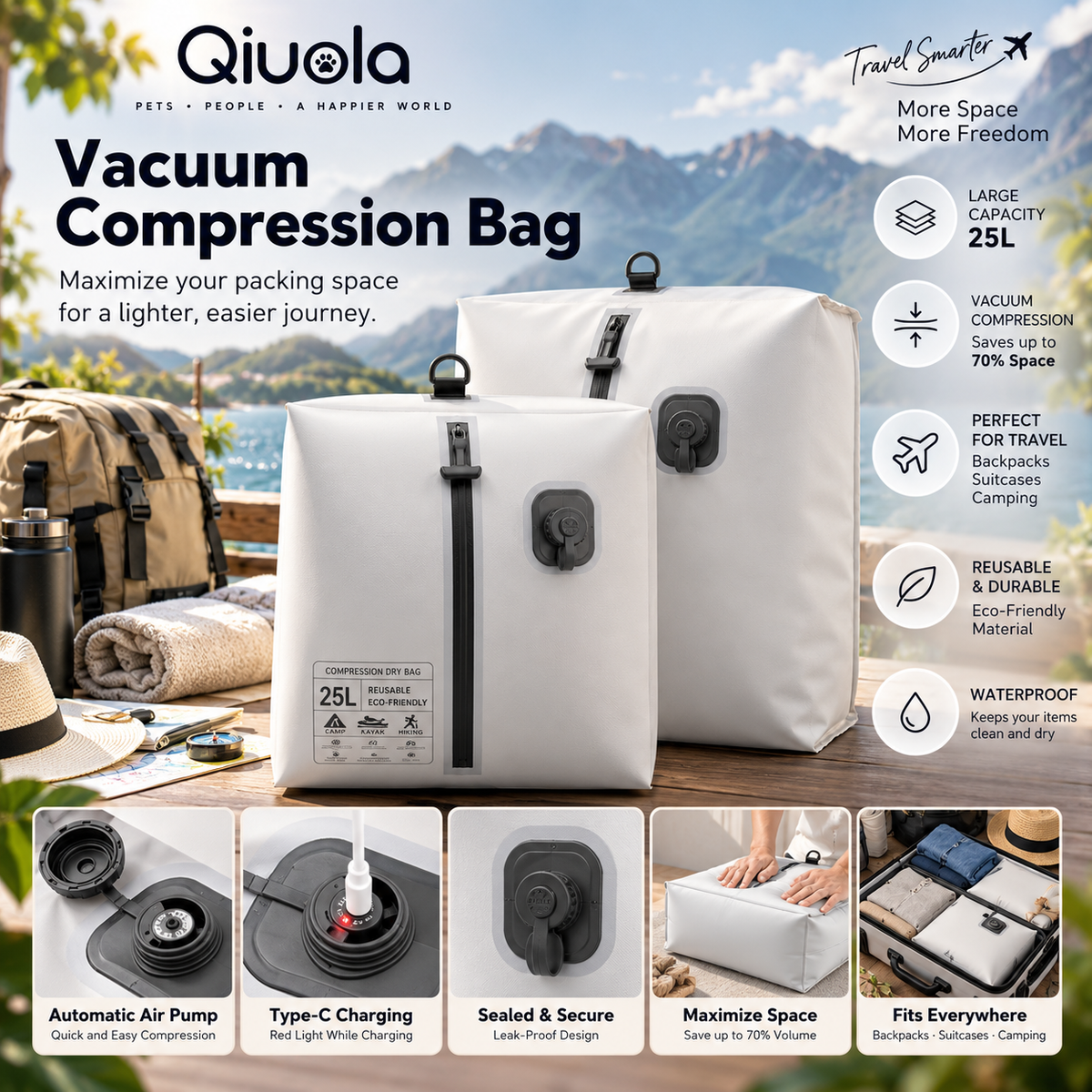 Travel Vacuum Compression Storage Bag with Manual Pump — QIUOLA | qiuola.com