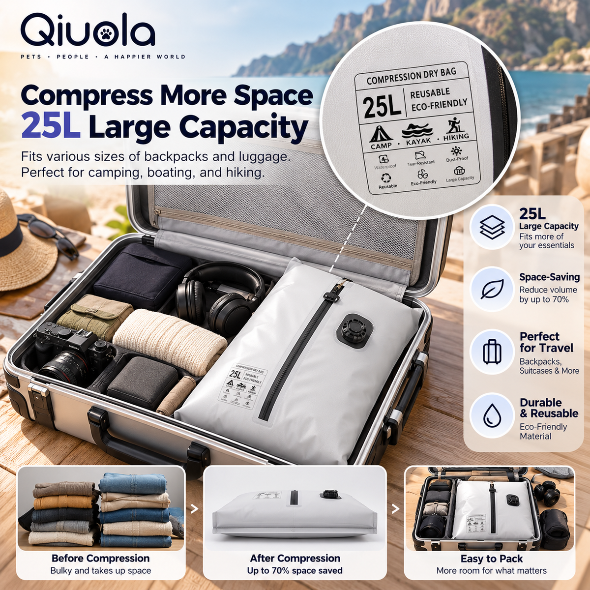 Travel Vacuum Compression Storage Bag with Manual Pump — QIUOLA | qiuola.com