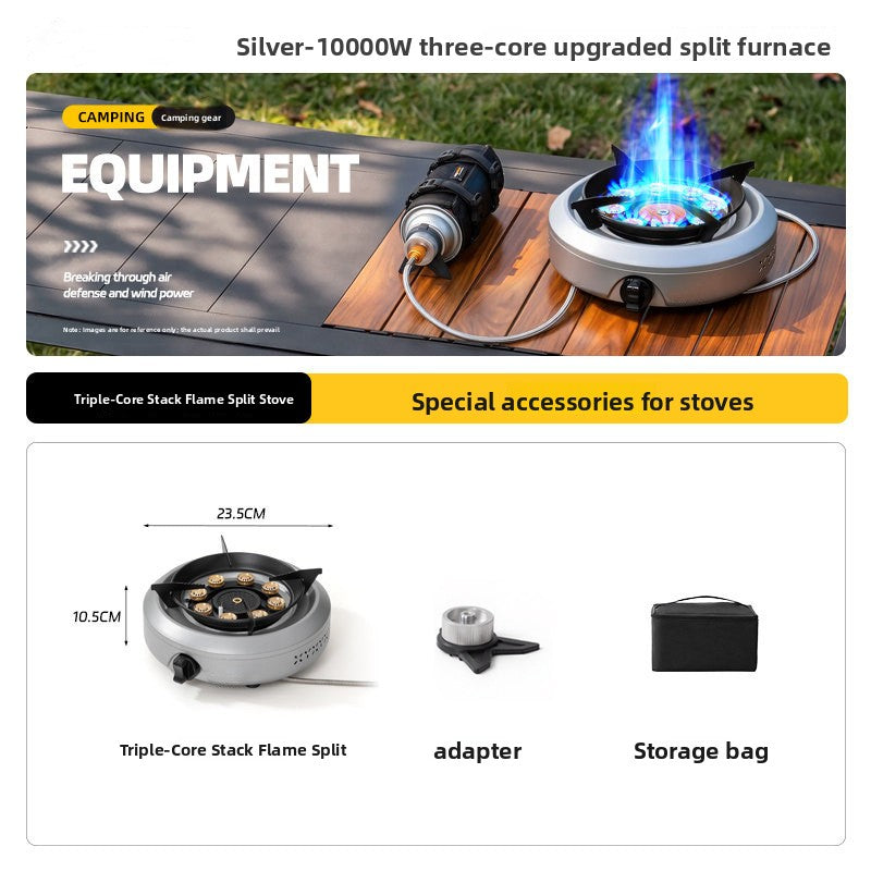 Portable Three-Core Butane Camping Stove with Storage Bag
