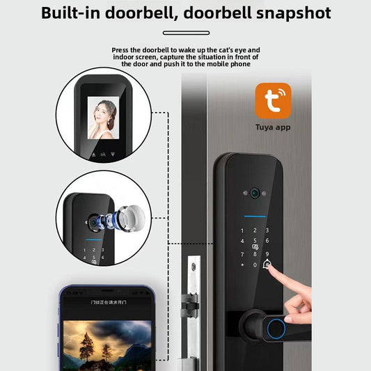 F008 Fingerprint Door Lock with Peephole Camera – Black