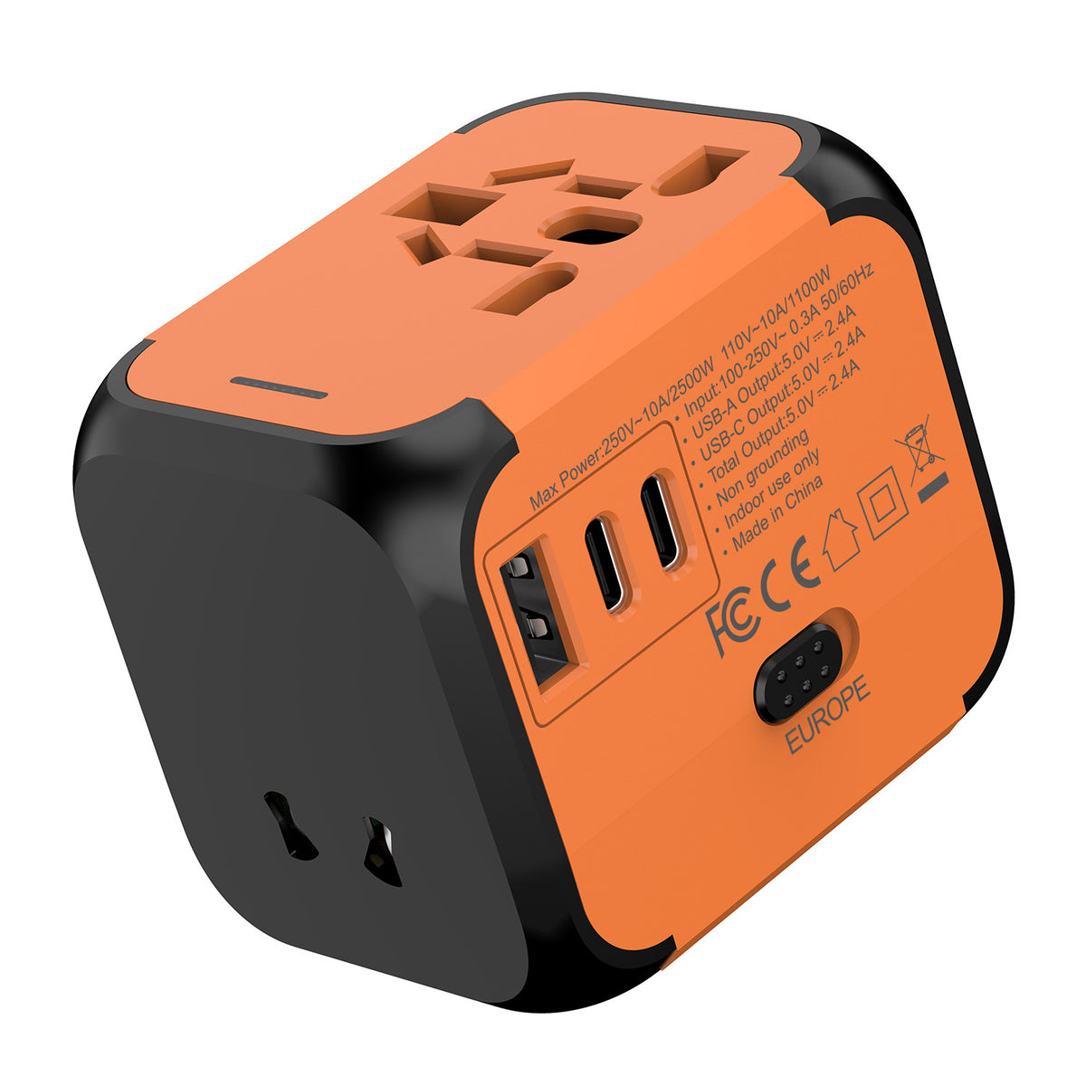 Universal Travel Adapter with 2 USB-C & 1 USB-A Ports