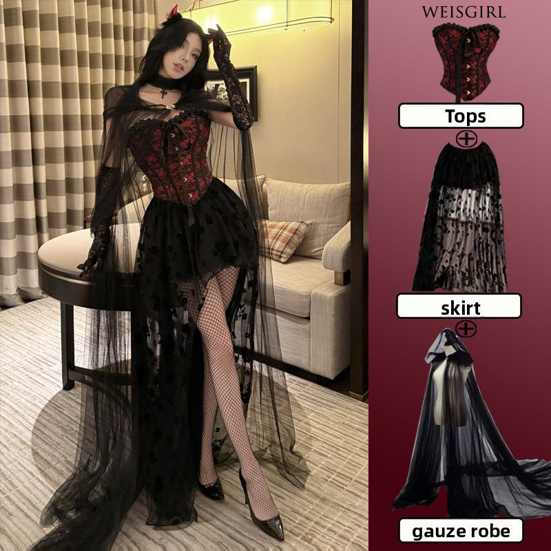 Women's Halloween Lace Costume – Red & Black Mix-and-Match Sets