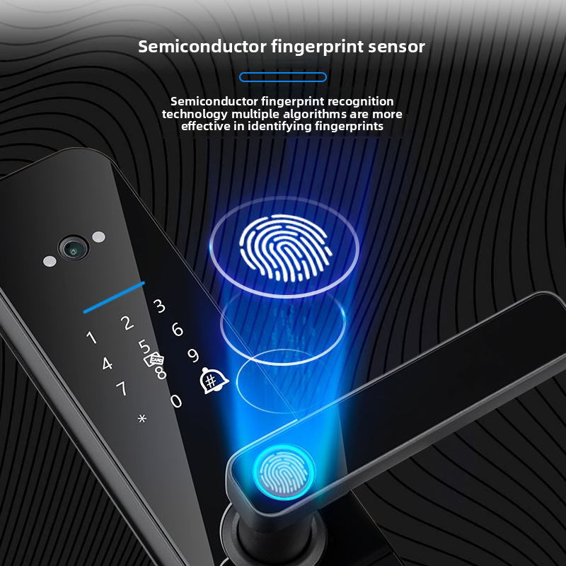 F008 Fingerprint Door Lock with Peephole Camera – Black