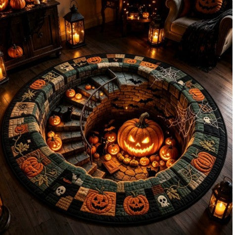 Tapis rond en velours à cristaux d’Halloween – Plusieurs tailles et motifs