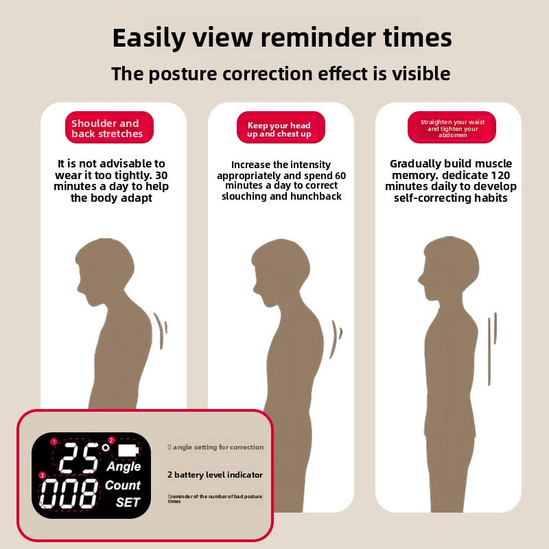 Smart Posture Reminder with Vibration Alert – English Display