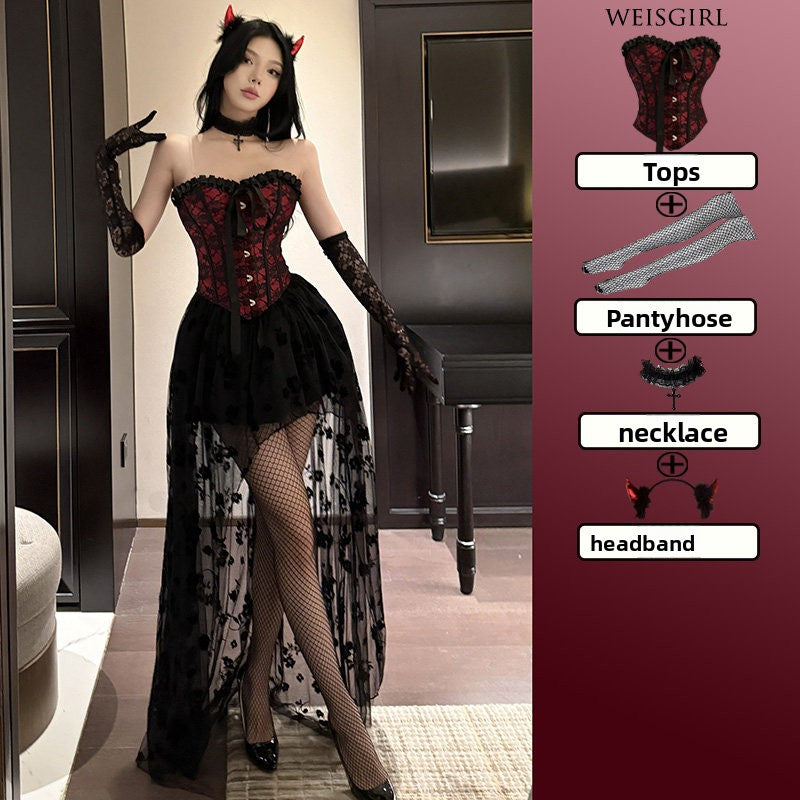 Women's Halloween Lace Costume – Red & Black Mix-and-Match Sets