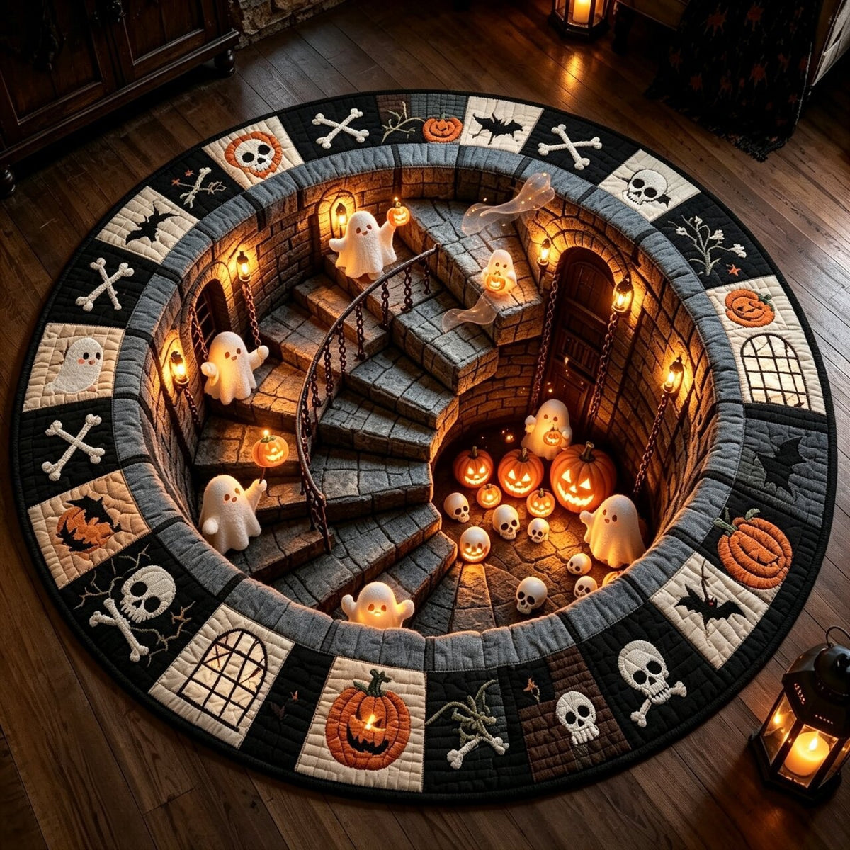 Halloween Round Crystal Velvet Rug Stain Wear Resistant Easy Clean