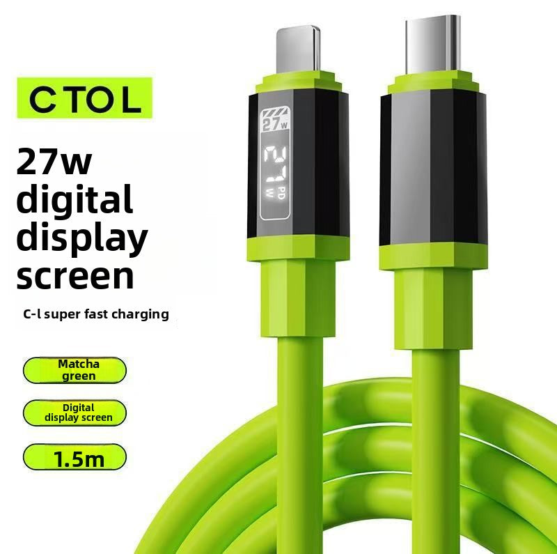Matcha Green Silicone Charging Cable with Digital Display