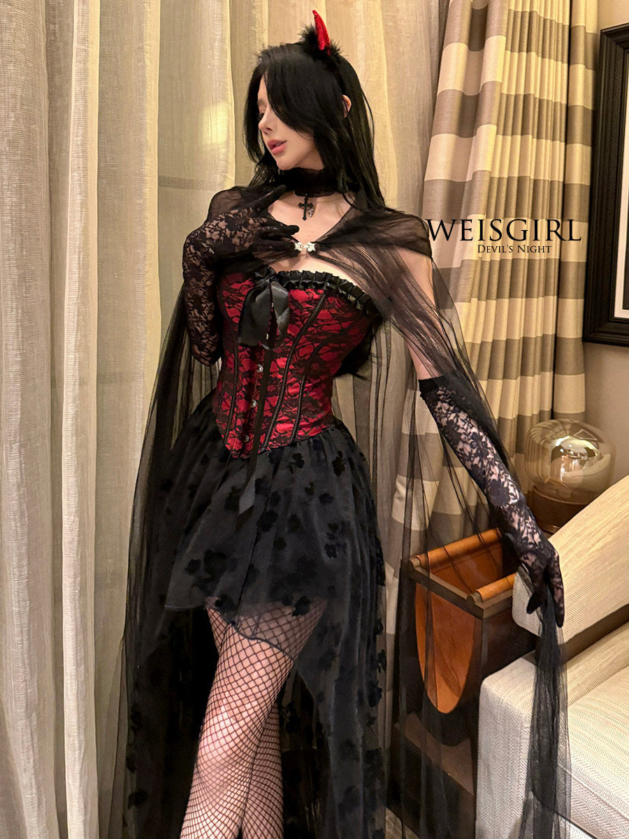 Women's Halloween Lace Costume – Red & Black Mix-and-Match Sets