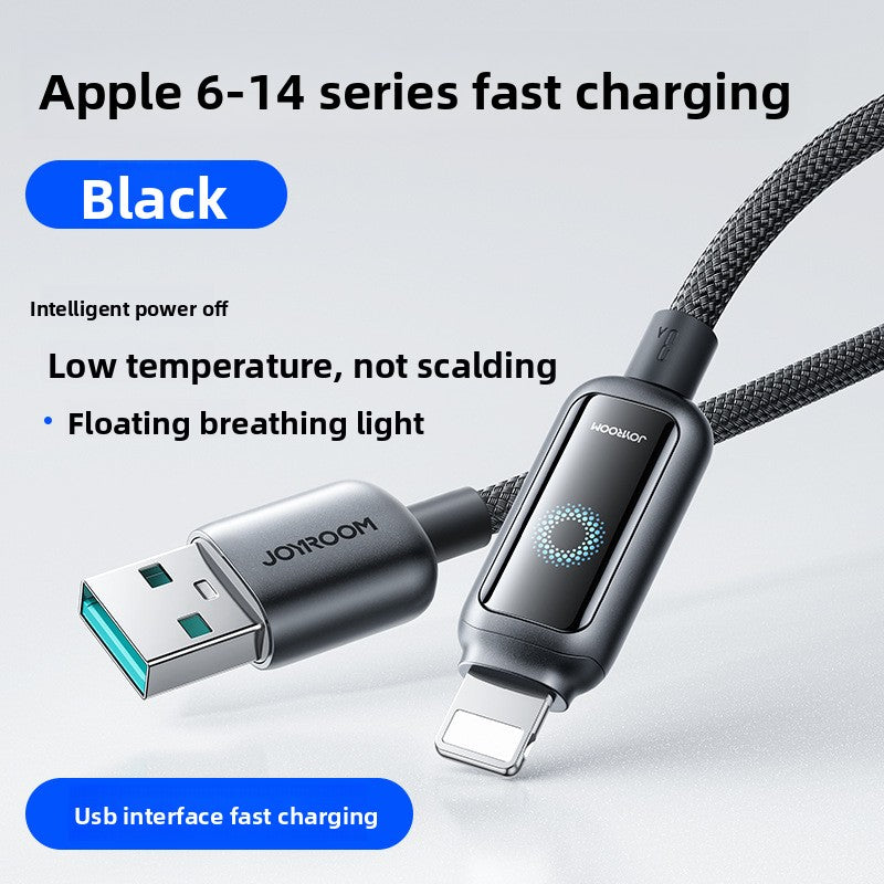 Smart Power-Off Braided Charging Cable with Indicator Light – 1.2m