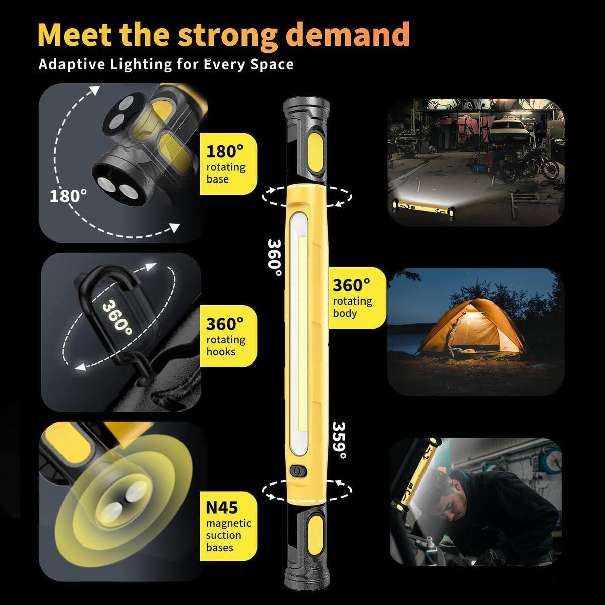 Rechargeable Magnetic COB Work Light with Hanging Hook