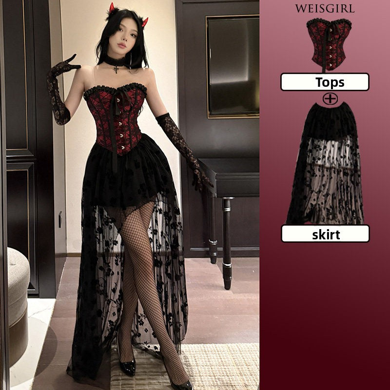Women's Halloween Lace Costume – Red & Black Mix-and-Match Sets