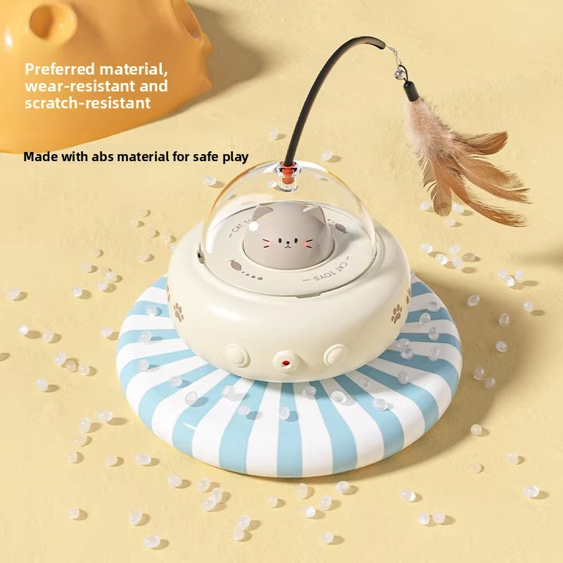 Automatic Moving Cat Toy with Feather & Laser – Beige or Pink