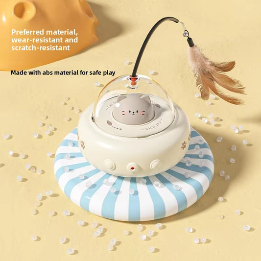 Automatic Moving Cat Toy with Feather & Laser – Beige or Pink