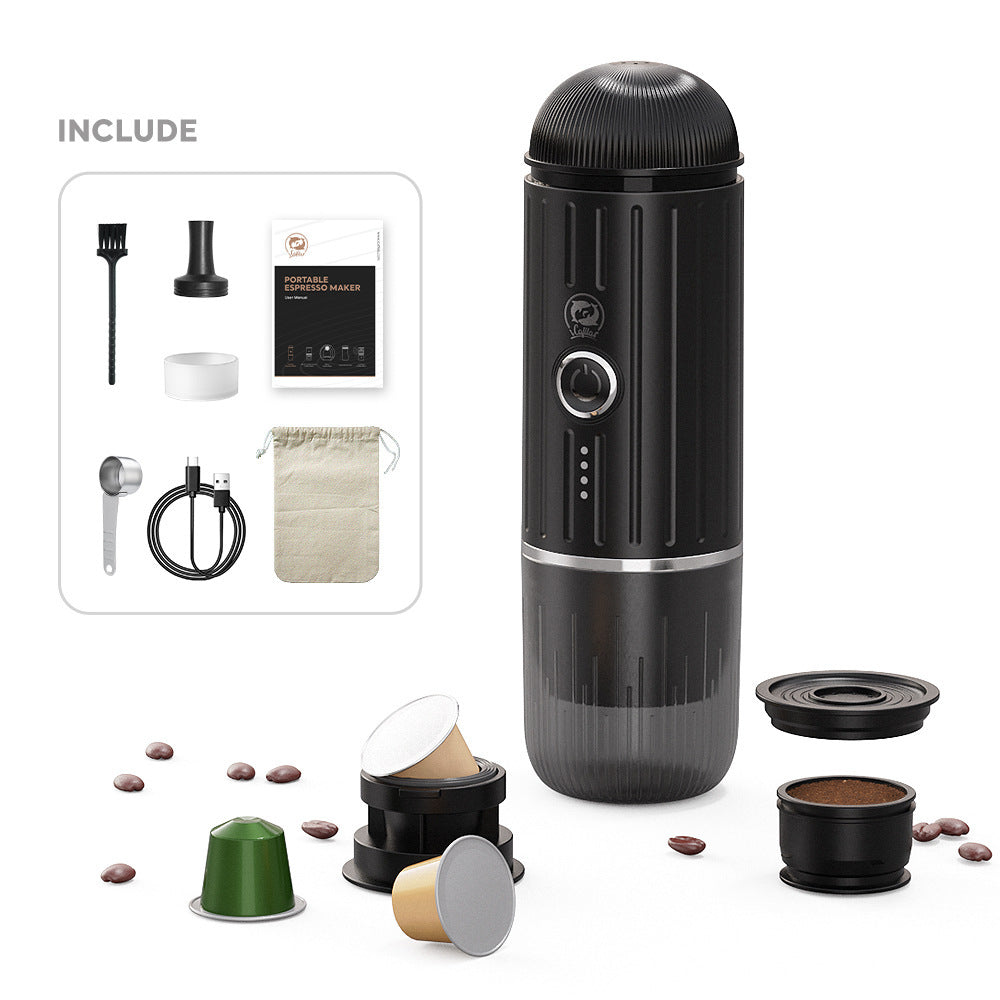 Portable Self-Heating Coffee Maker for Grounds & Capsules