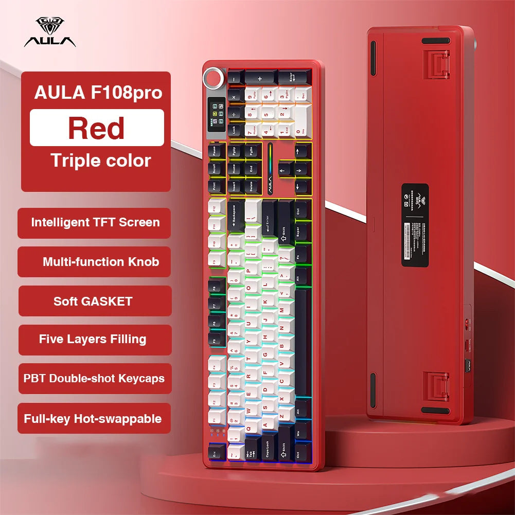AULA F108PRO Tri-Mode Mechanical Keyboard with Smart Display