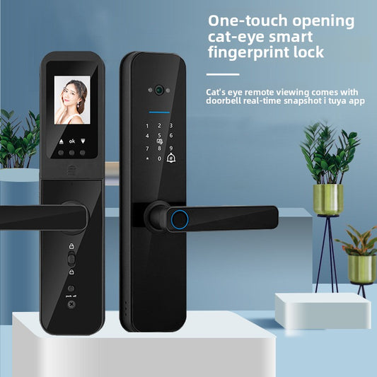 F008 Fingerprint Door Lock with Peephole Camera – Black