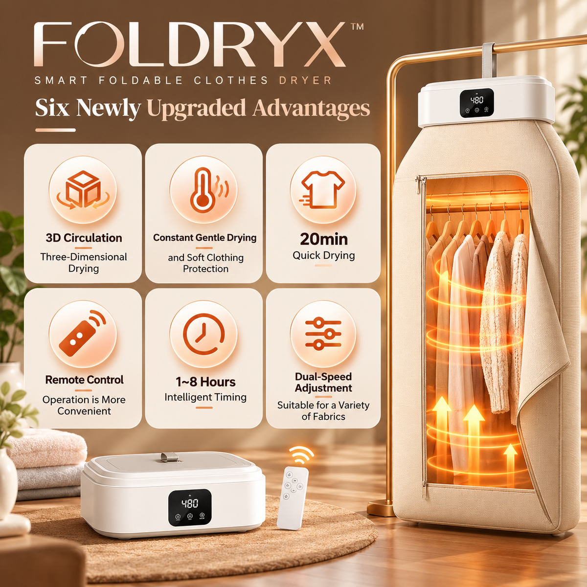 FOLDRYX Smart Foldable Clothes Dryer with Remote Control — QIUOLA | qiuola.com