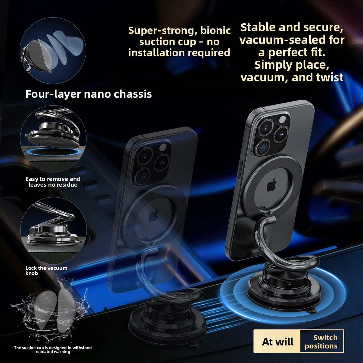 MagSafe-Compatible Magnetic Phone Mount with Suction Base — QIUOLA | qiuola.com