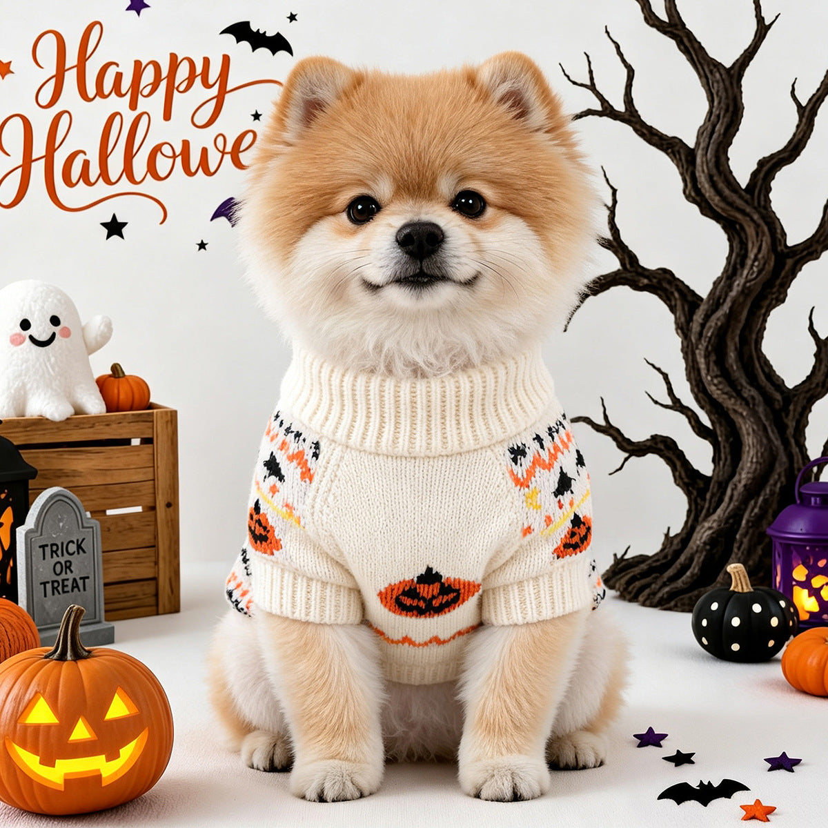 Halloween Pumpkin & Bat Dog Sweater – XS–XL — QIUOLA | qiuola.com