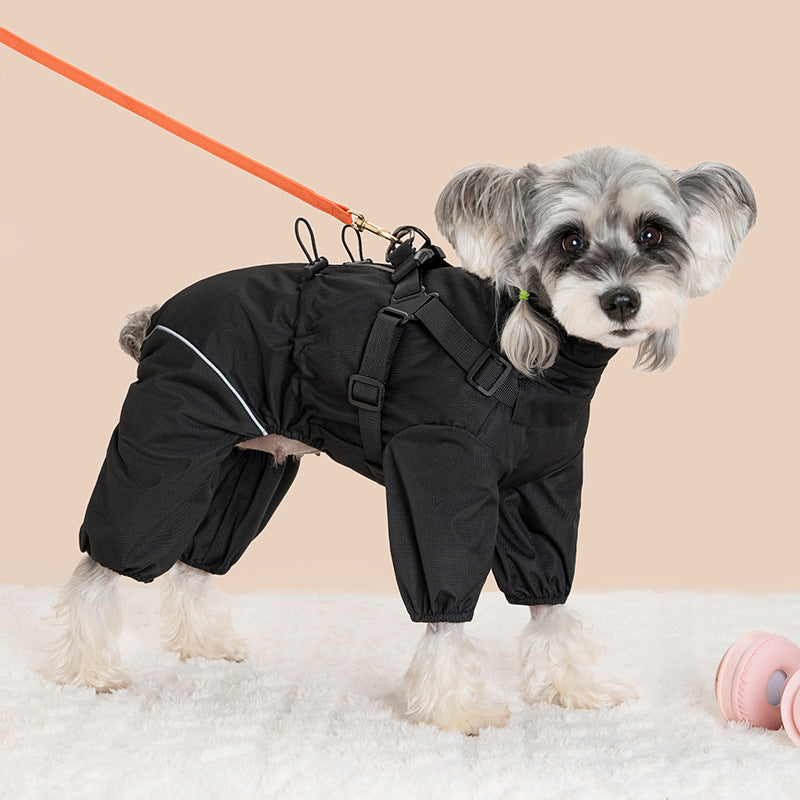 Four-Legged Winter Pet Coat with Integrated Leash Attachment — QIUOLA | qiuola.com