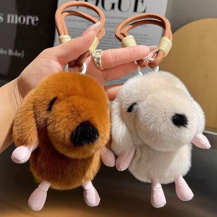 Fluffy Puppy Keychain with Braided Wrist Strap — QIUOLA | qiuola.com