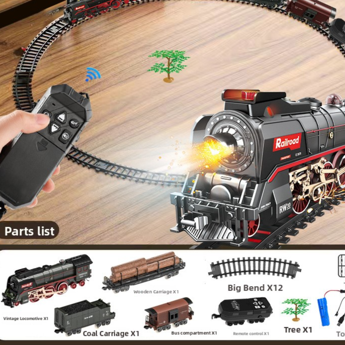 Remote Control Steam Train Toy with Lights, Sound & DIY Track — QIUOLA | qiuola.com