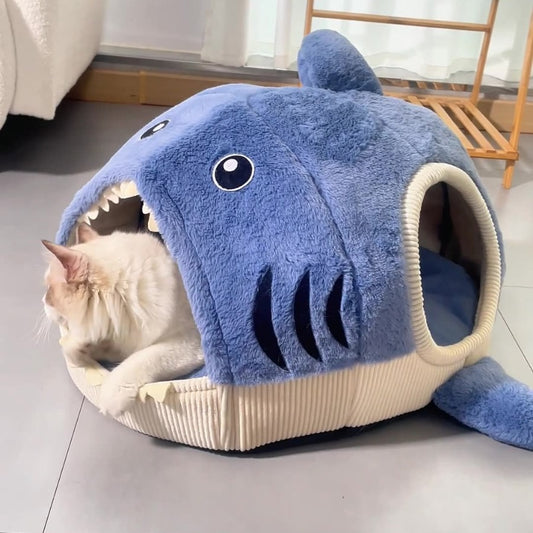 Shark Plush Pet Bed with Dual Openings for Cats & Small Dogs — QIUOLA | qiuola.com