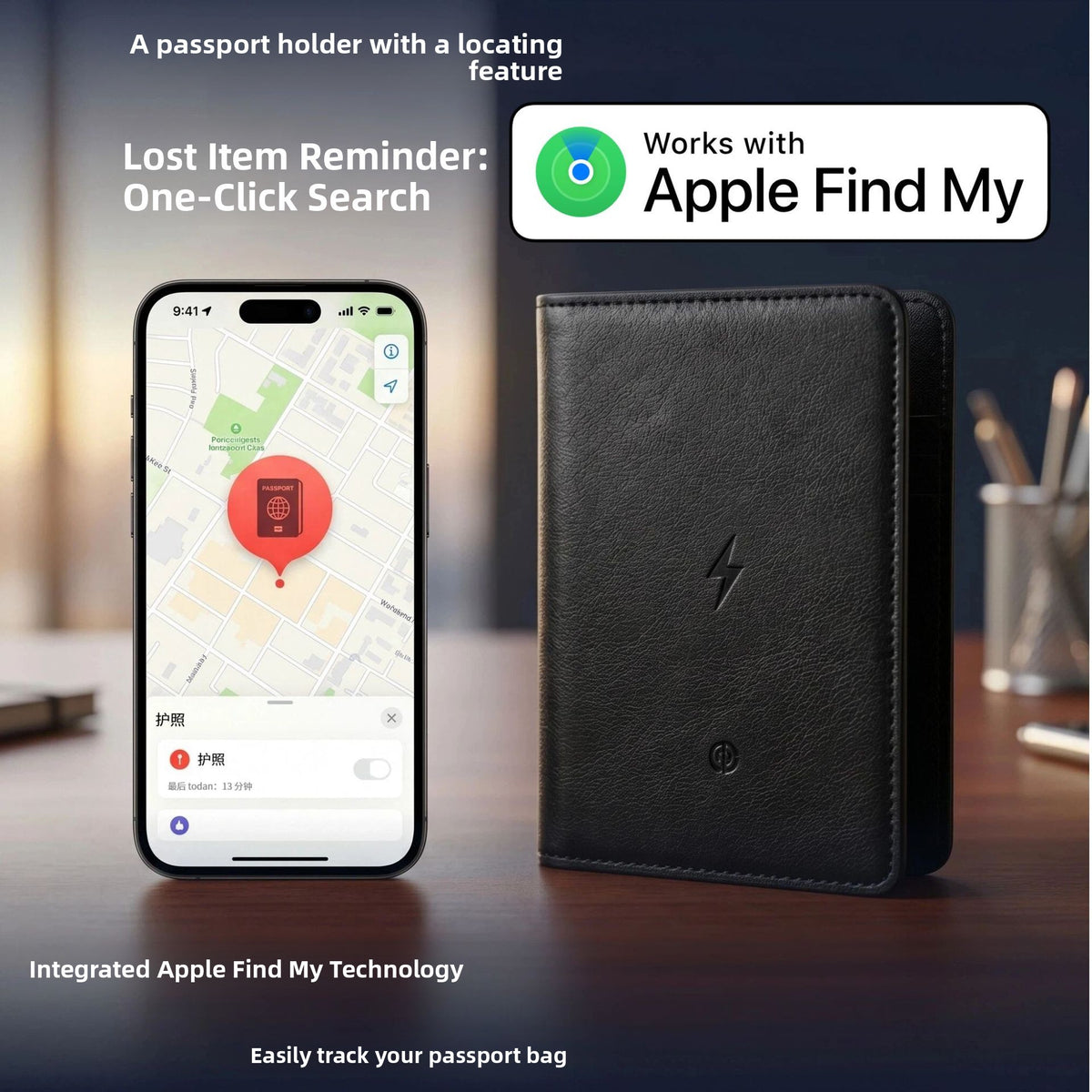Black Passport Holder with Tracking Feature — QIUOLA | qiuola.com