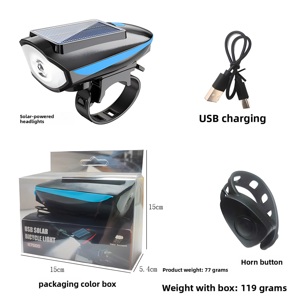 USB-C Bicycle Front Light with Horn & Optional Rear Light — QIUOLA | qiuola.com
